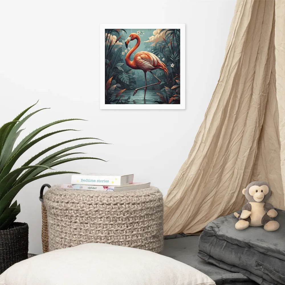 Twilight Flamingo 
 Poster with White Frame | 14″x 14″