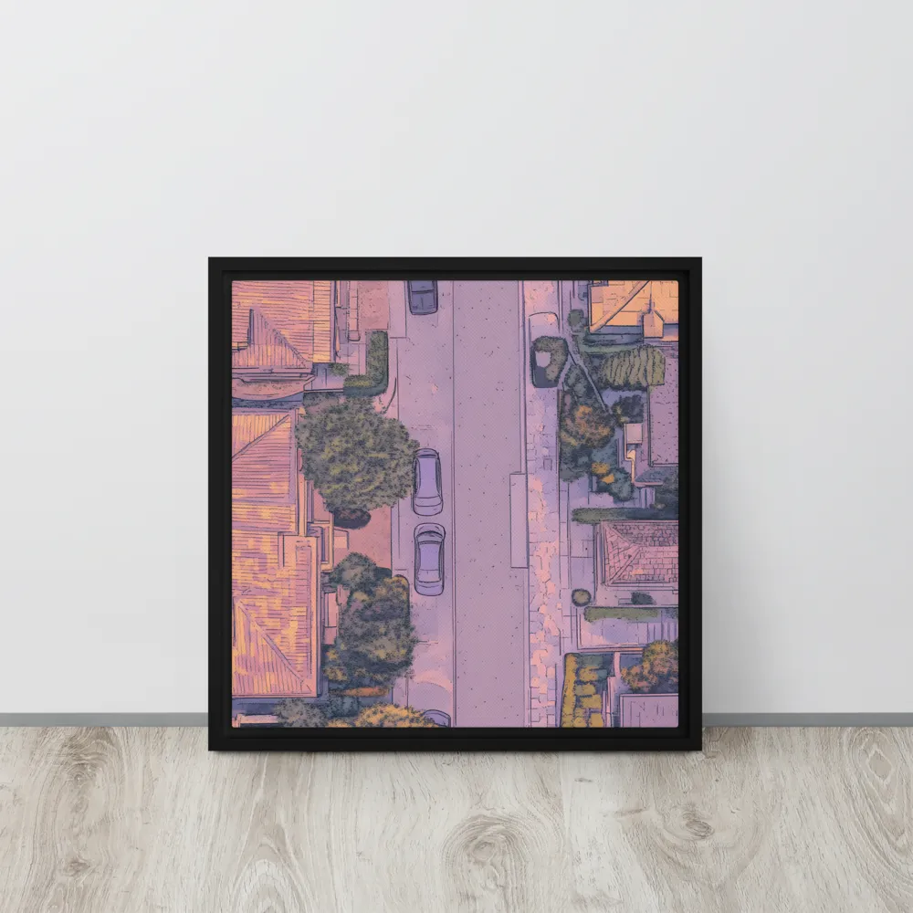 Aerial Serenity: Suburban Oasis | Canvas with Black Frame | 16″×16″
