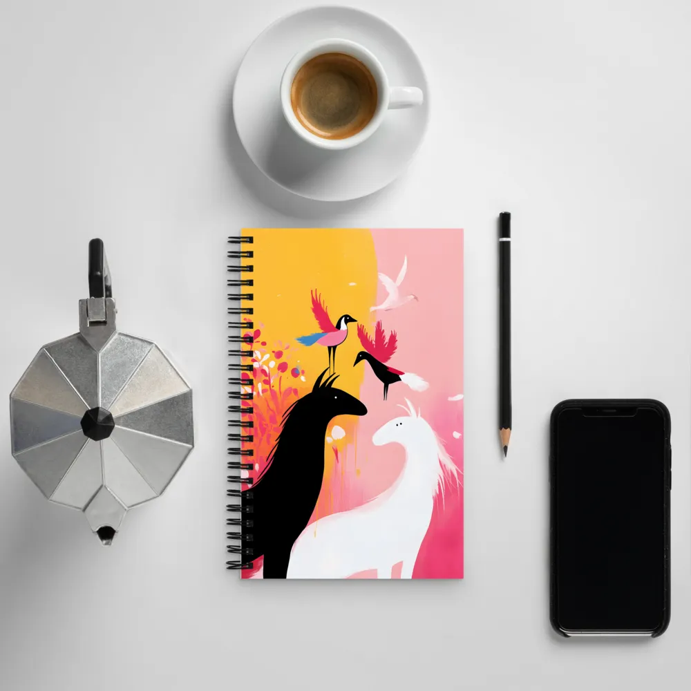 Harmony in Contrast: Horses and Birds | Spiral Notebook