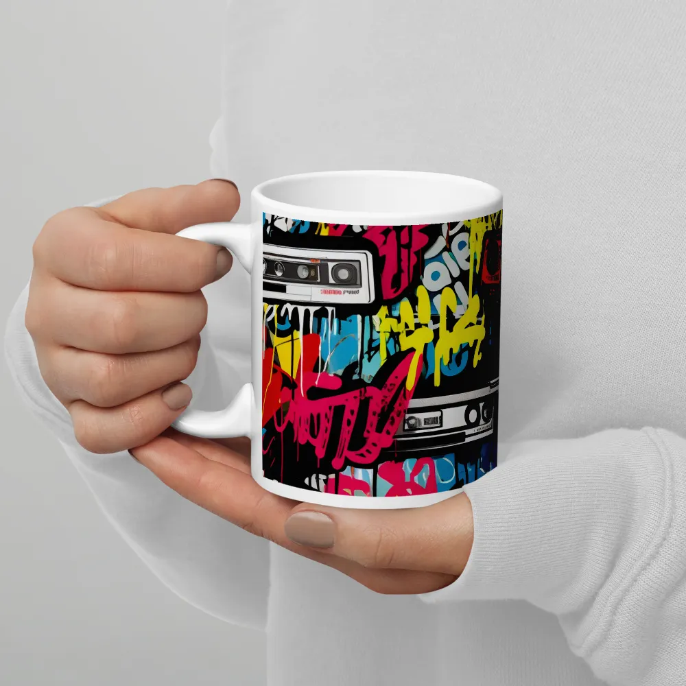 Urban Nostalgia: A Retro Cassette Explosion | Mug with White inside | 11 oz