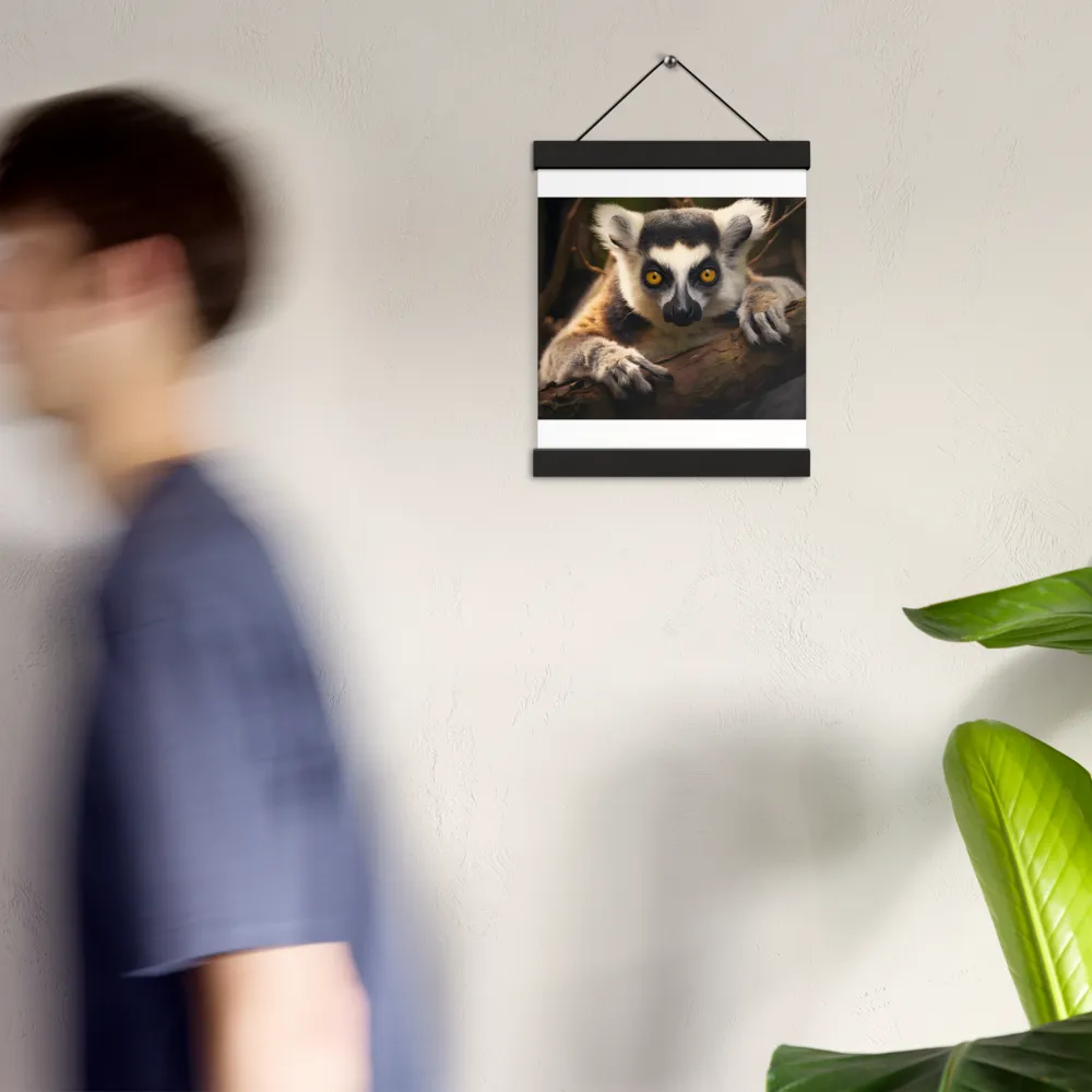 The Watchful Lemur | Poster With Black Wood Hanger | 8″×10″