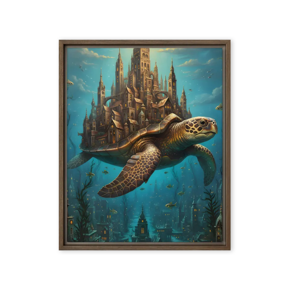City Upon a Turtle 
 Canvas with Brown Frame