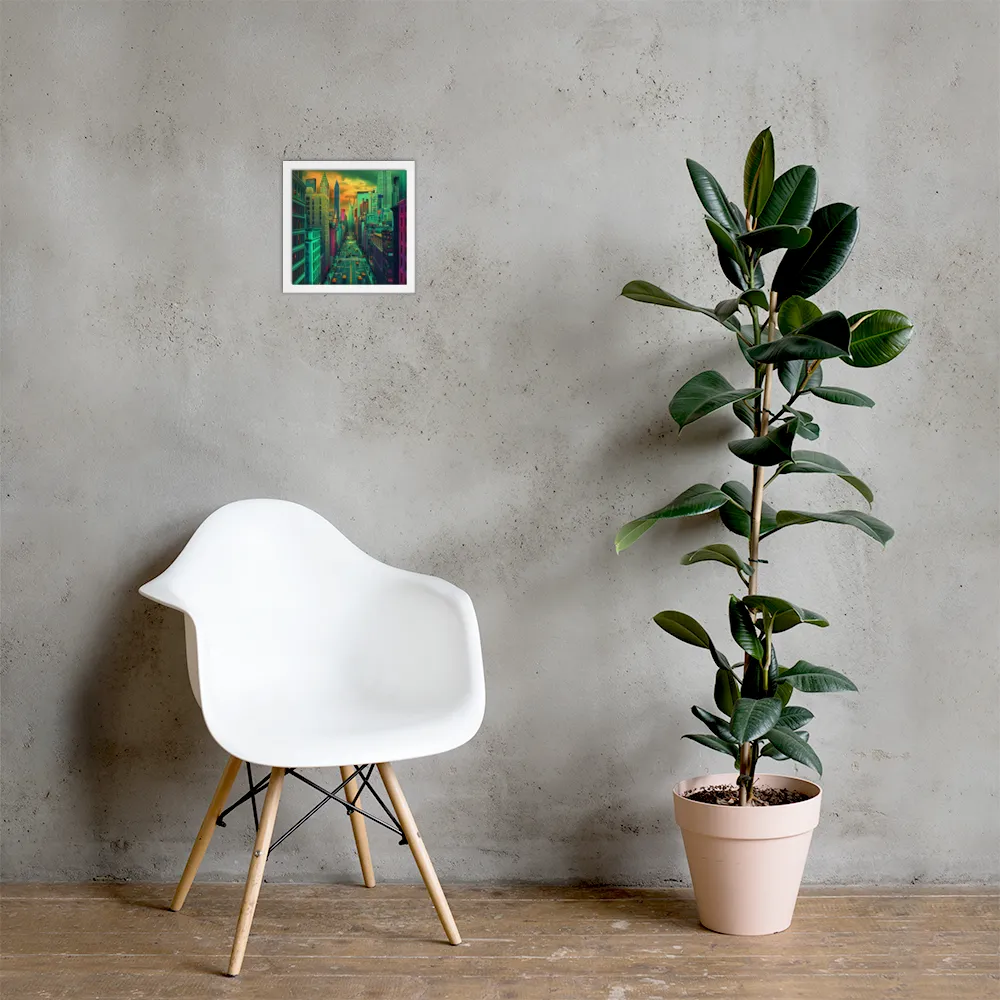 Urban Surrealism: Neon Dreams | Poster with White Frame | 10″×10″