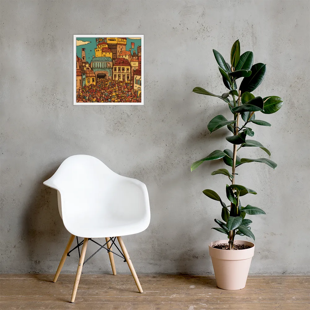 The Quirky City Gathering | Poster with White Frame | 18″×18″