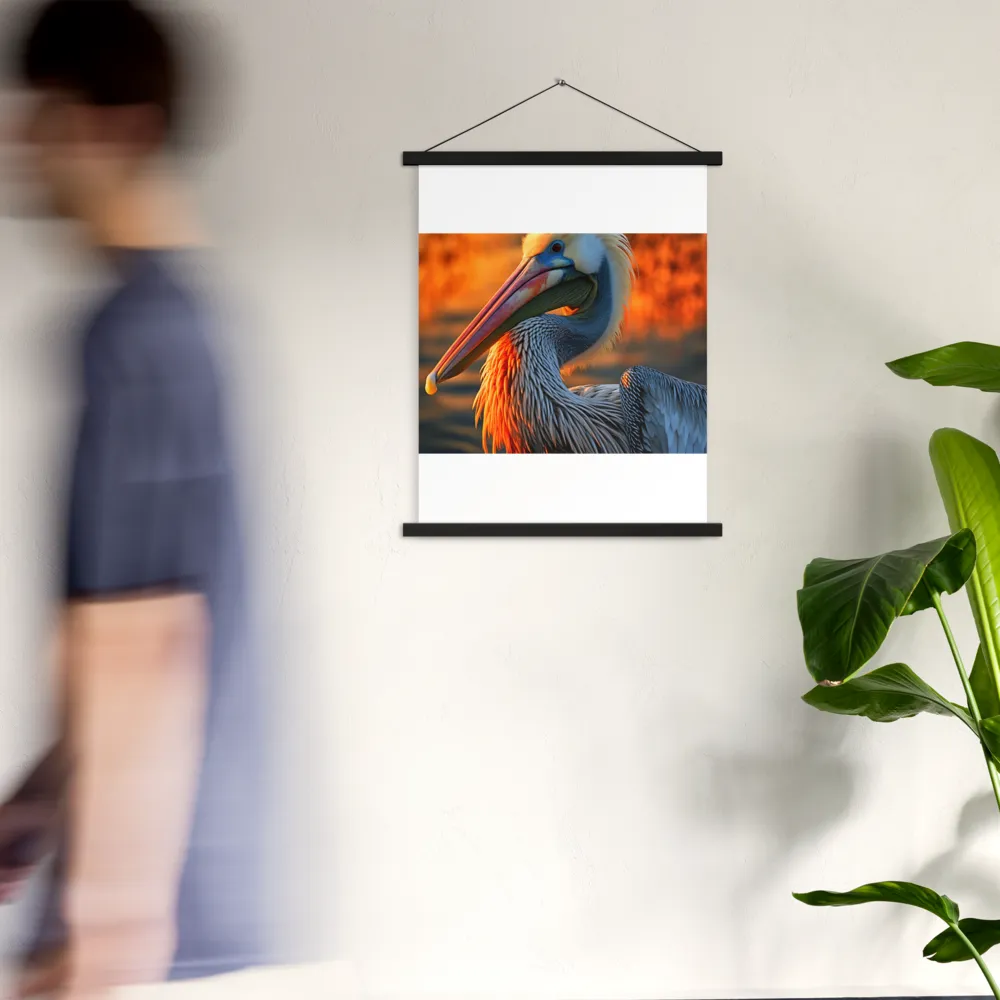 Elegance of the Pelican at Sunset | Poster With Black Wood Hanger | 18″×24″