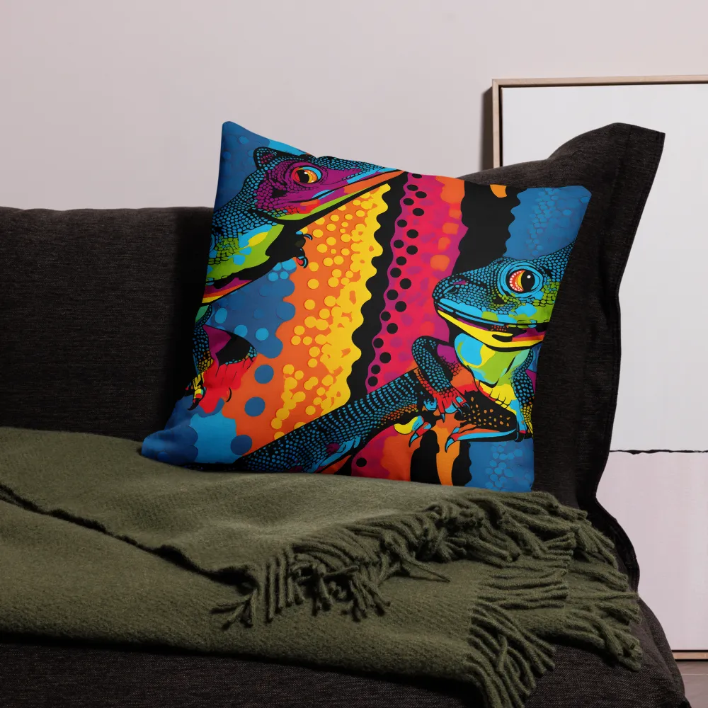 Colorful Encounters: The Playful Geckos | Pillow & Pillow Case | Multiple Sizes