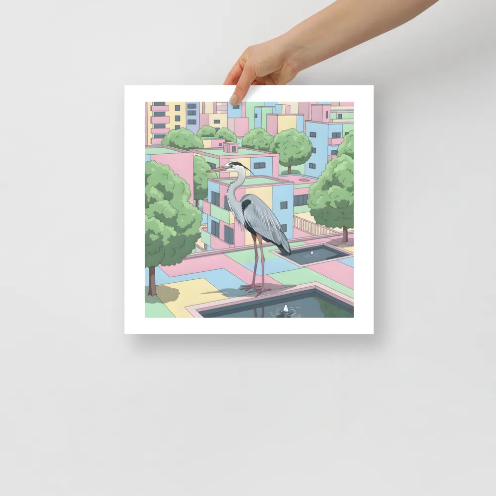 Pastel City Heron 
 Poster | 14″x 14″