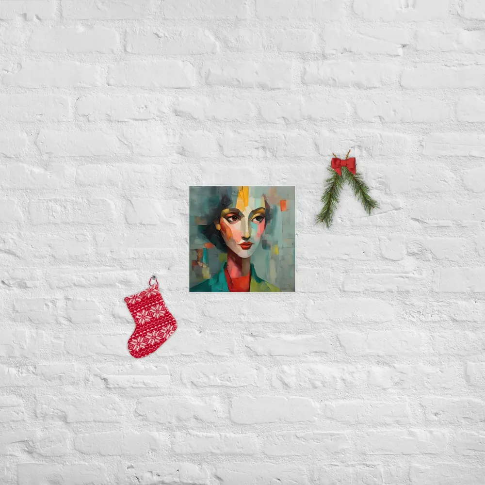 Teal Cubist Portrait 
 Poster | 12″x 12″