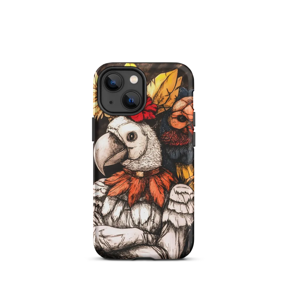 The Surreal Guardian: A Dance of Feathers and Flowers | Phone Case |  13 mini | Tough Case | Matte