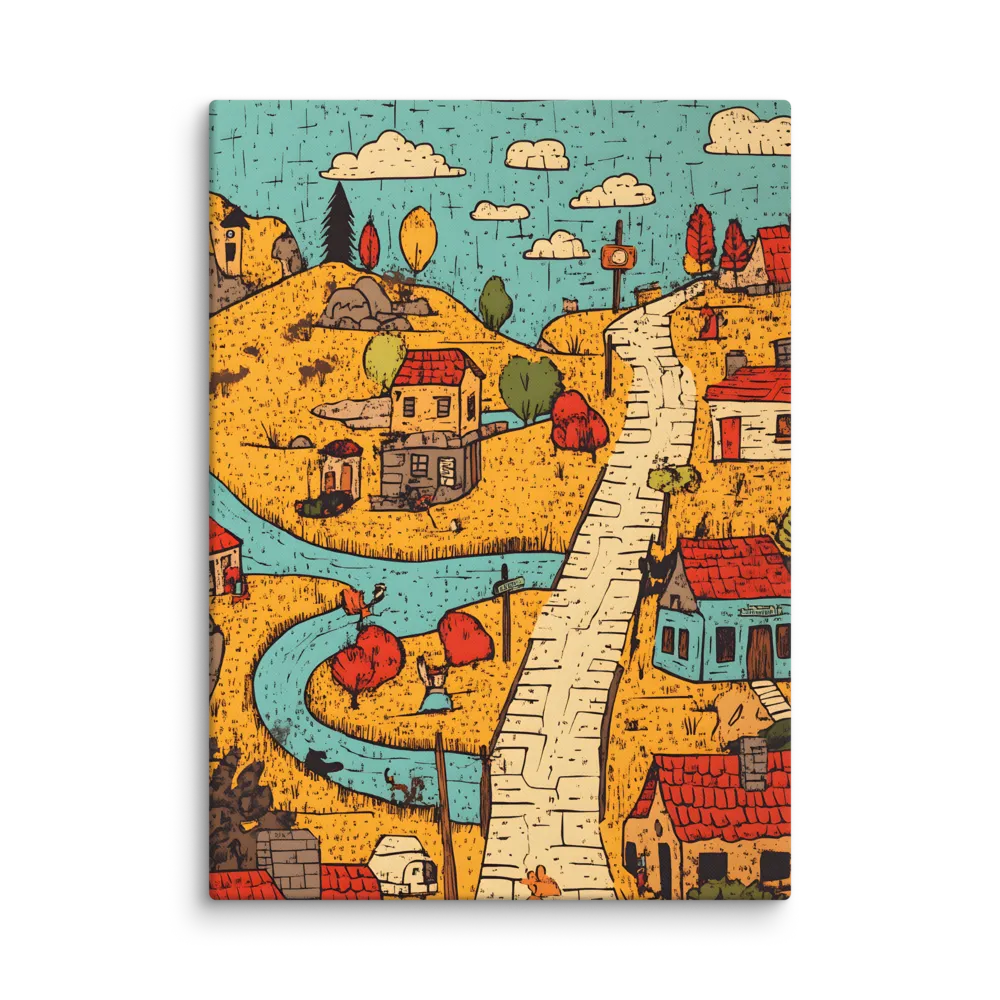 Whimsical Village Landscape | Canvas | 40″×55″