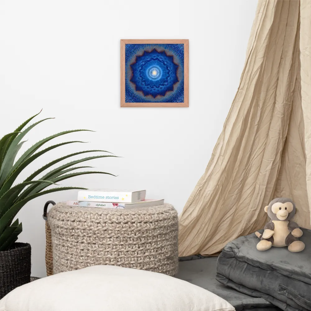 Luminous Blue Mandala 
 Poster with Red oak Frame | 10″x 10″