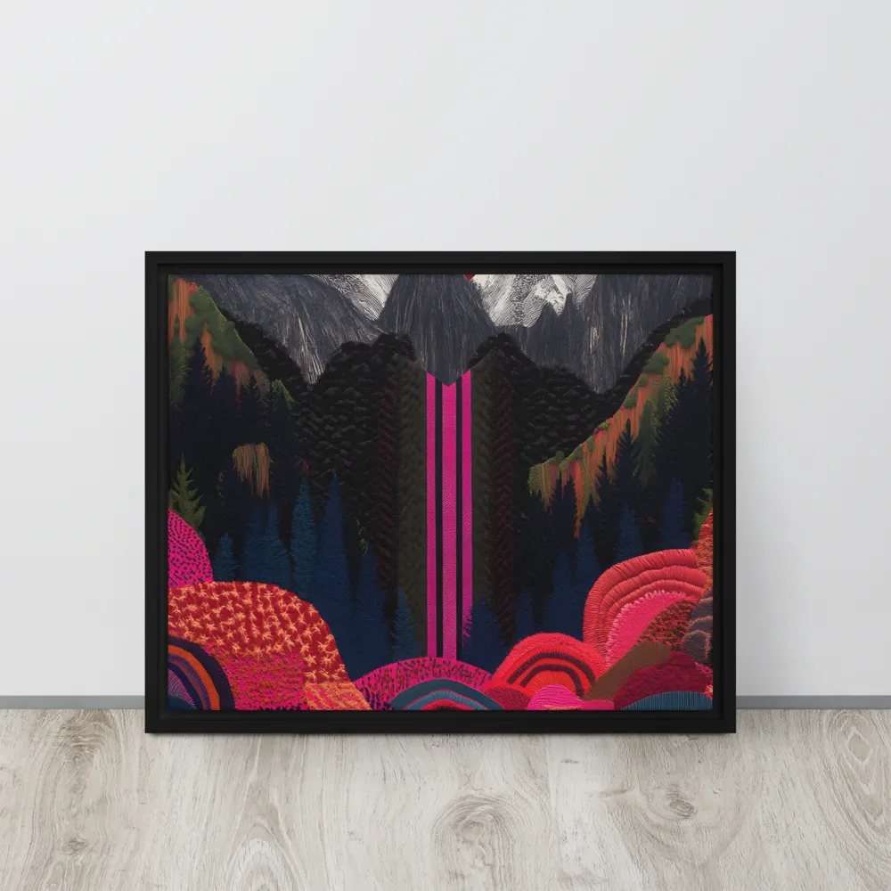 Ethereal Cascade: A Surreal Landscape | Canvas with Black Frame | 16″×20″