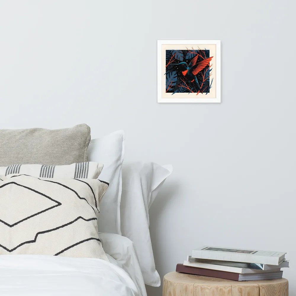 Midnight Hummingbird 
 Poster with White Frame | 10″x 10″