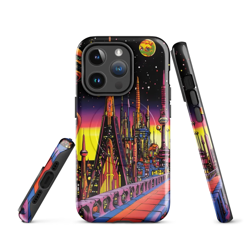 Futuristic Cosmos: A Journey Through Neon Cities | Phone Case |  14 Pro | MagSafe® Tough Case | Glossy