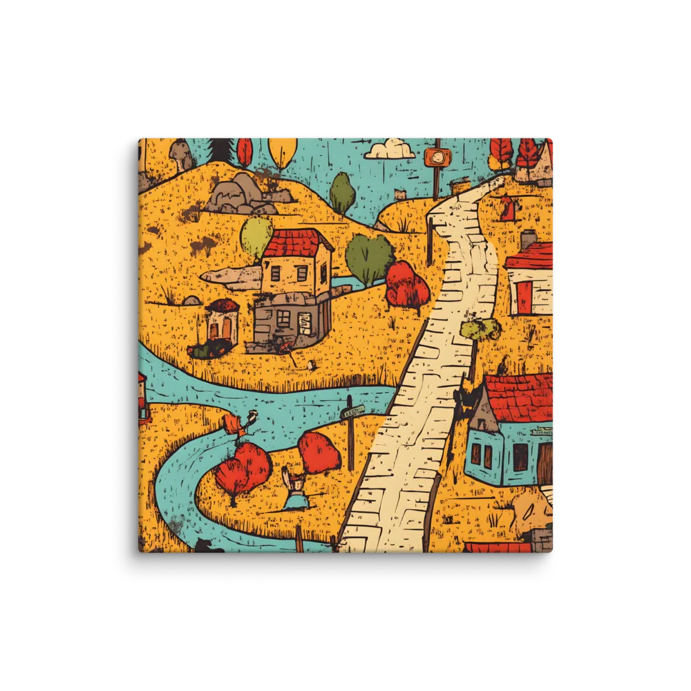 Whimsical Village Landscape | Canvas | 18″×18″