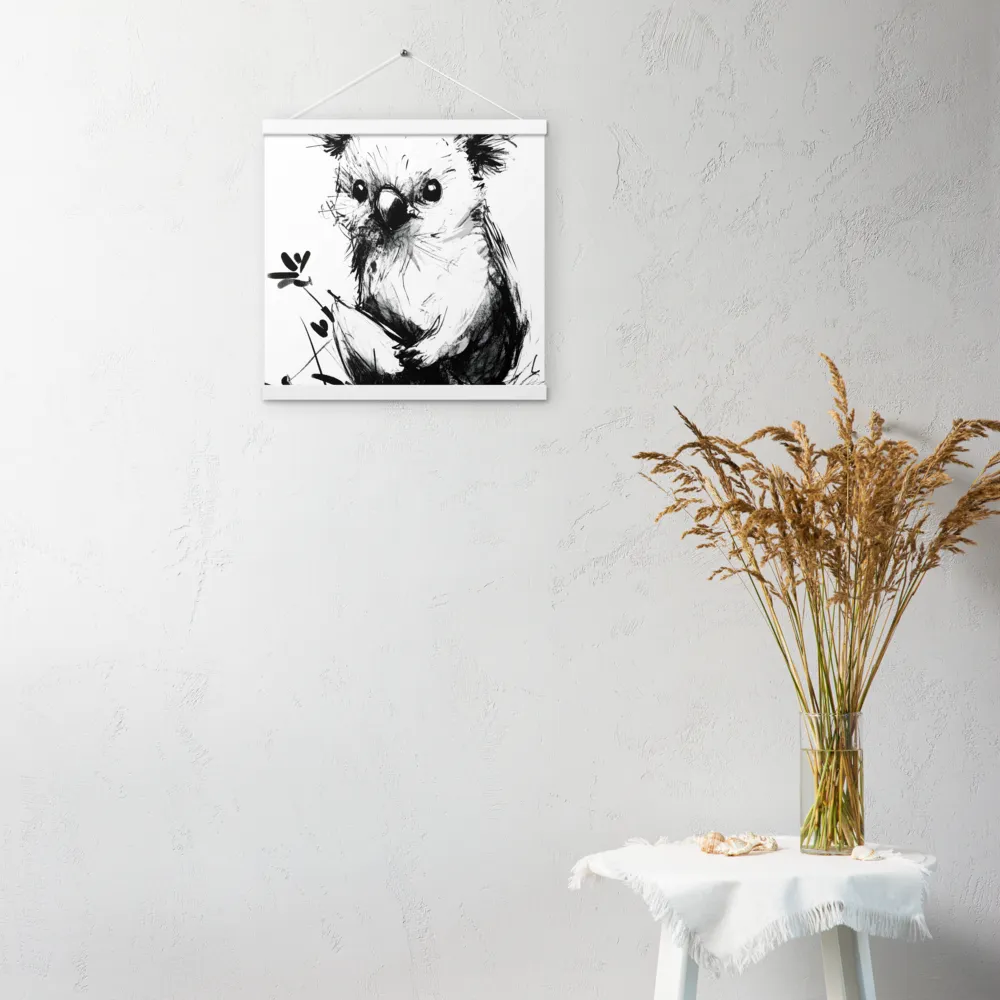 Whimsical Koala in Ink | Poster With White Wood Hanger | 16″×16″