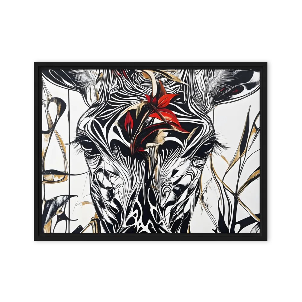 Floral Elegance: The Giraffe's Portrait | Canvas with Black Frame | 18″×24″