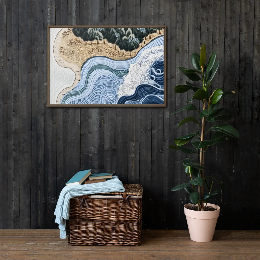 Oceanic Harmony: A Tranquil Landscape | Canvas with Brown Frame | 24″×36″