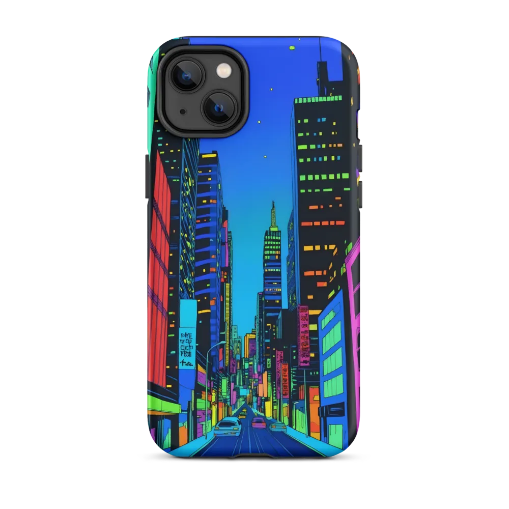 Neon Dreamscape: A Futuristic City at Dusk | Phone Case |  14 Plus | Tough Case | Matte
