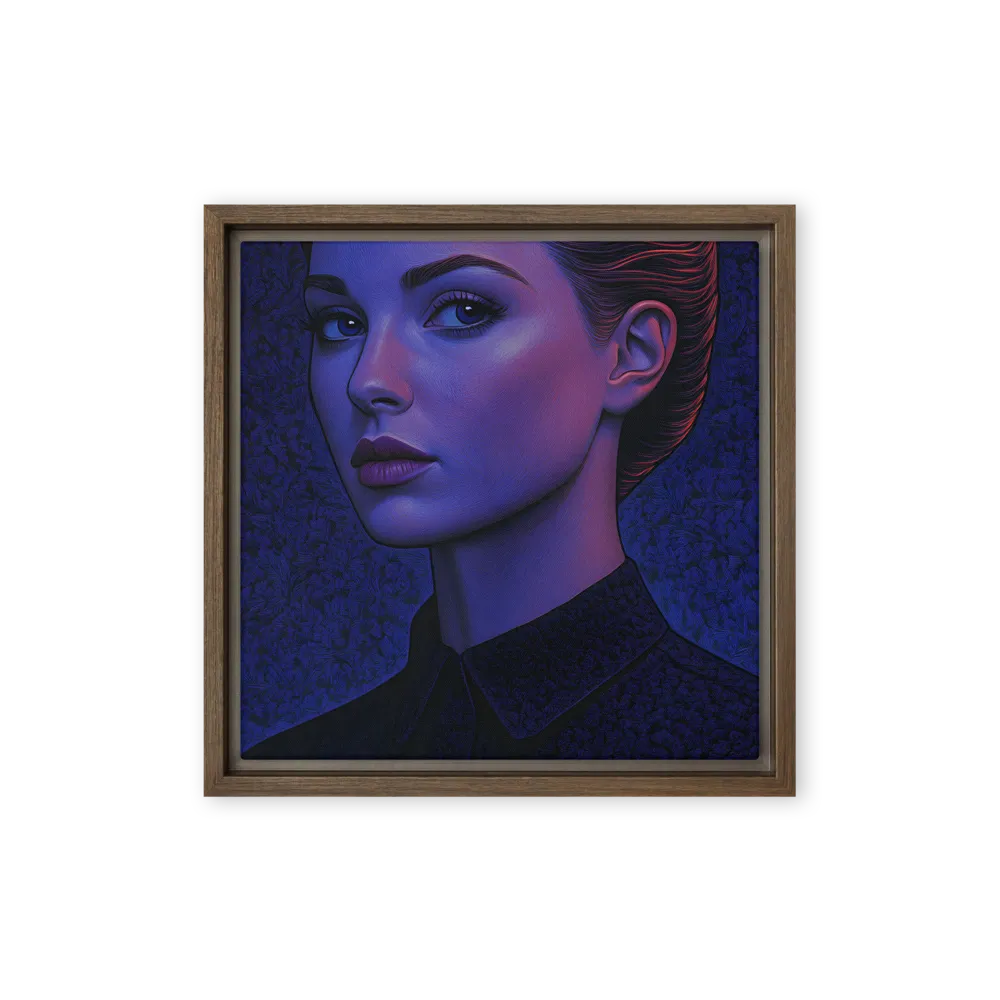 Ethereal Portrait in Blue and Red | Canvas with Brown Frame | 12″×12″