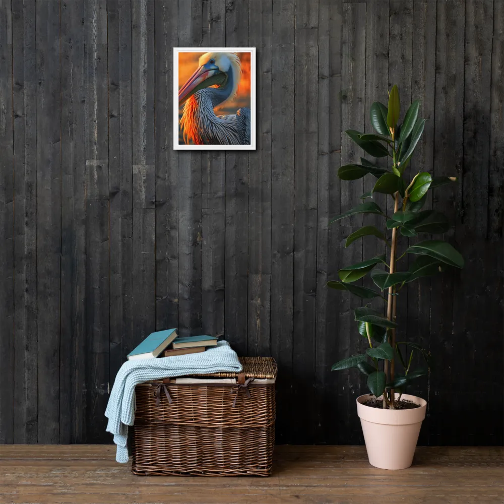 Elegance of the Pelican at Sunset | Canvas with White Frame | 11″×14″