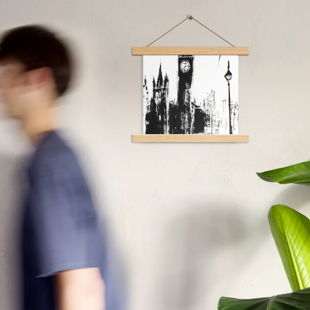Clock Tower in Motion | Poster With Oak Wood Hanger | 10″×10″