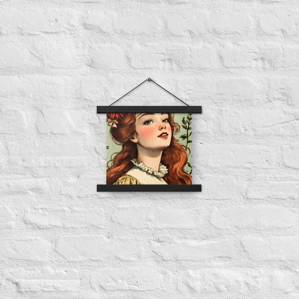 Whimsical Portrait of a Flower-Adorned Girl | Poster With Black Wood Hanger | 10″×10″