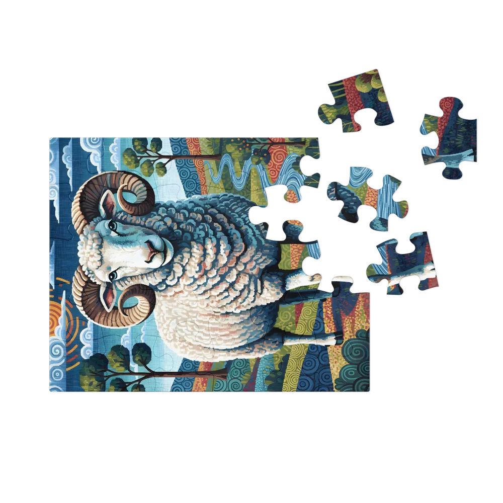 Patterned Ram 
 Jigsaw Puzzle in Tin Box
