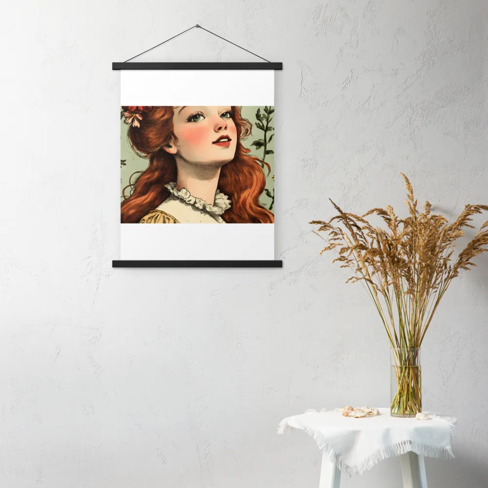 Whimsical Portrait of a Flower-Adorned Girl | Poster With Black Wood Hanger | 18″×24″