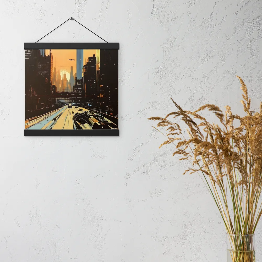 Metro Nexus: A Futuristic Cityscape | Poster With Black Wood Hanger | 12″×12″