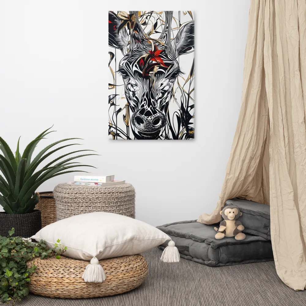 Floral Elegance: The Giraffe's Portrait | Canvas | 24″×36″