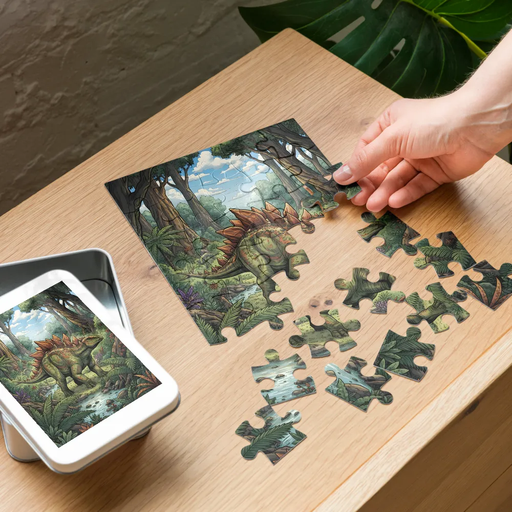 Forest Stegosaurus 
 Jigsaw Puzzle in Tin Box