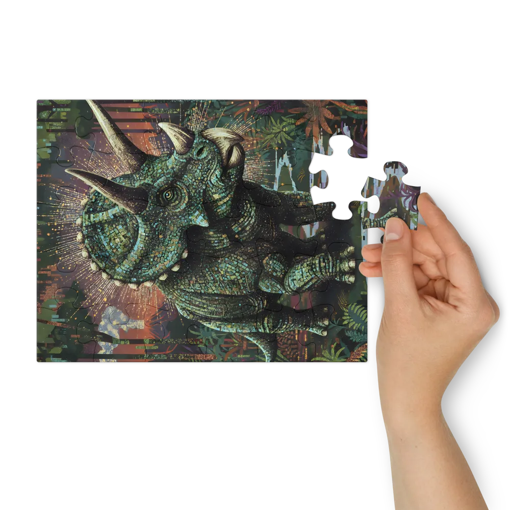 Stippled Triceratops 
 Jigsaw Puzzle in Tin Box