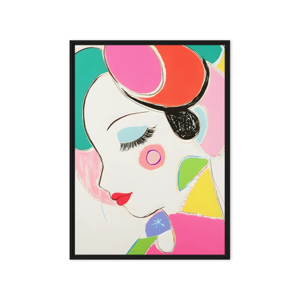 Whimsical Portrait in Colorful Abstraction | Canvas with Black Frame | 20″×28″