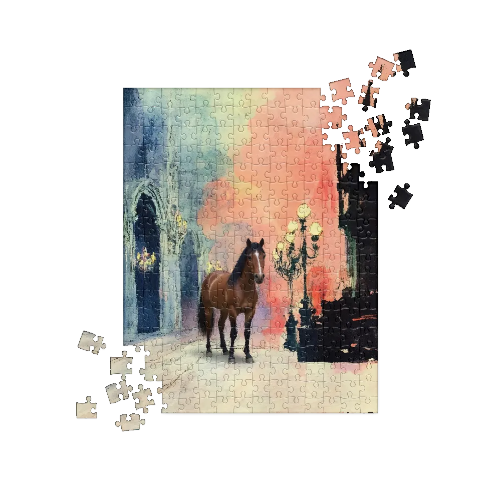 Horse in a Watercolor Interior