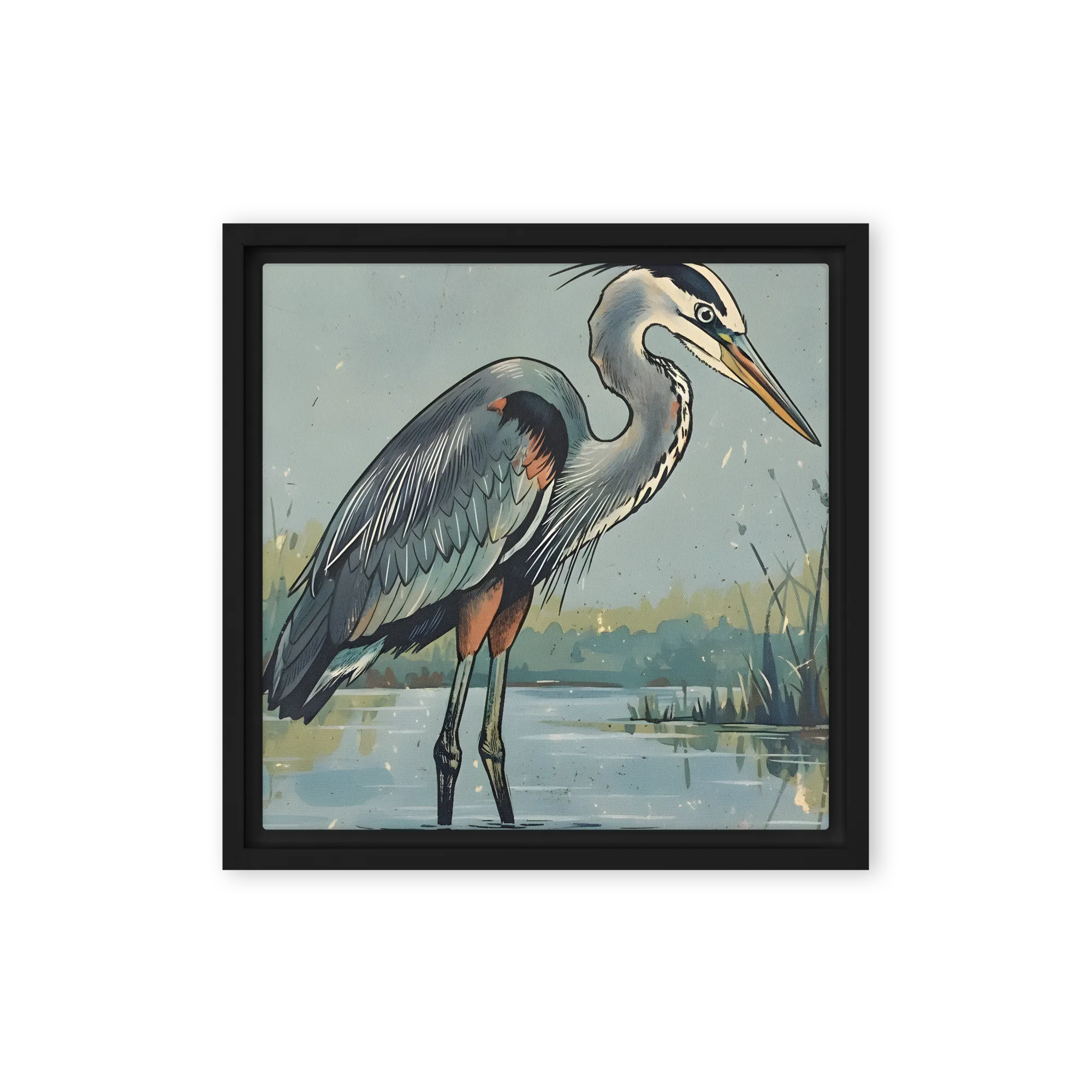 Heron in the Marsh 
 Canvas with Black Frame