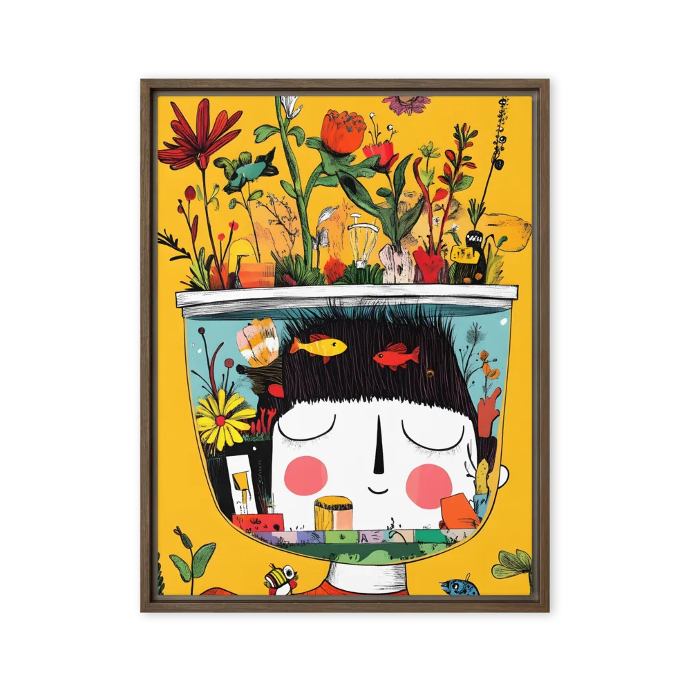 Whimsical Garden Head | Canvas with Brown Frame | 24″×32″