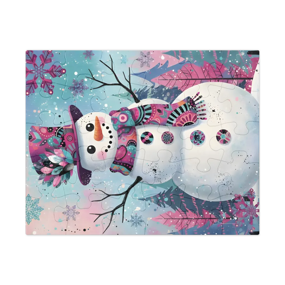 Patchwork Snowman 
 Jigsaw Puzzle in Tin Box