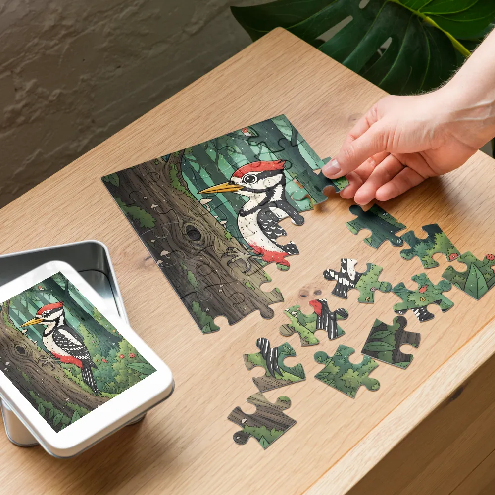 Forest Woodpecker 
 Jigsaw Puzzle in Tin Box