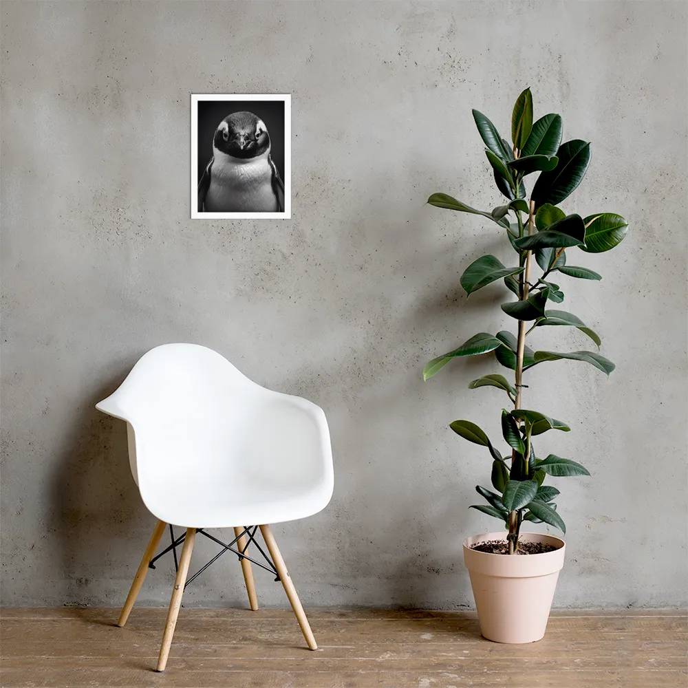 Majestic Penguin Portrait | Poster with White Frame | 11″×14″