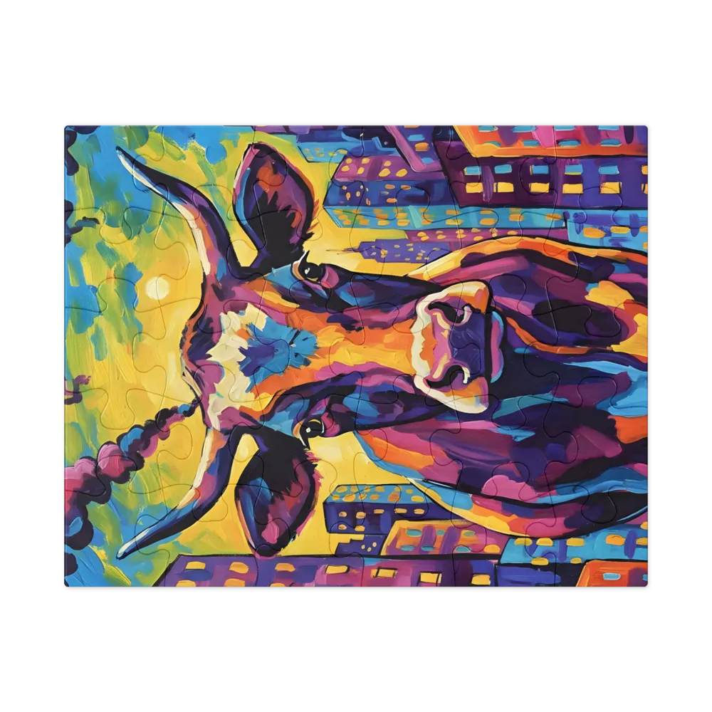 Neon City Cow 
 Jigsaw Puzzle in Tin Box