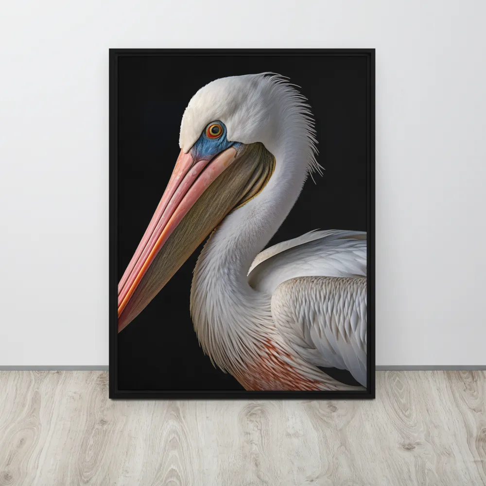 Elegance in White: The Pelican | Canvas with Black Frame | 24″×32″