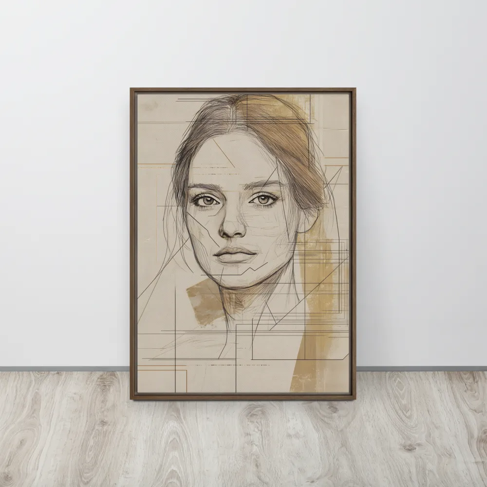 Geometric Elegance: A Modern Portrait | Canvas with Brown Frame | 20″×28″