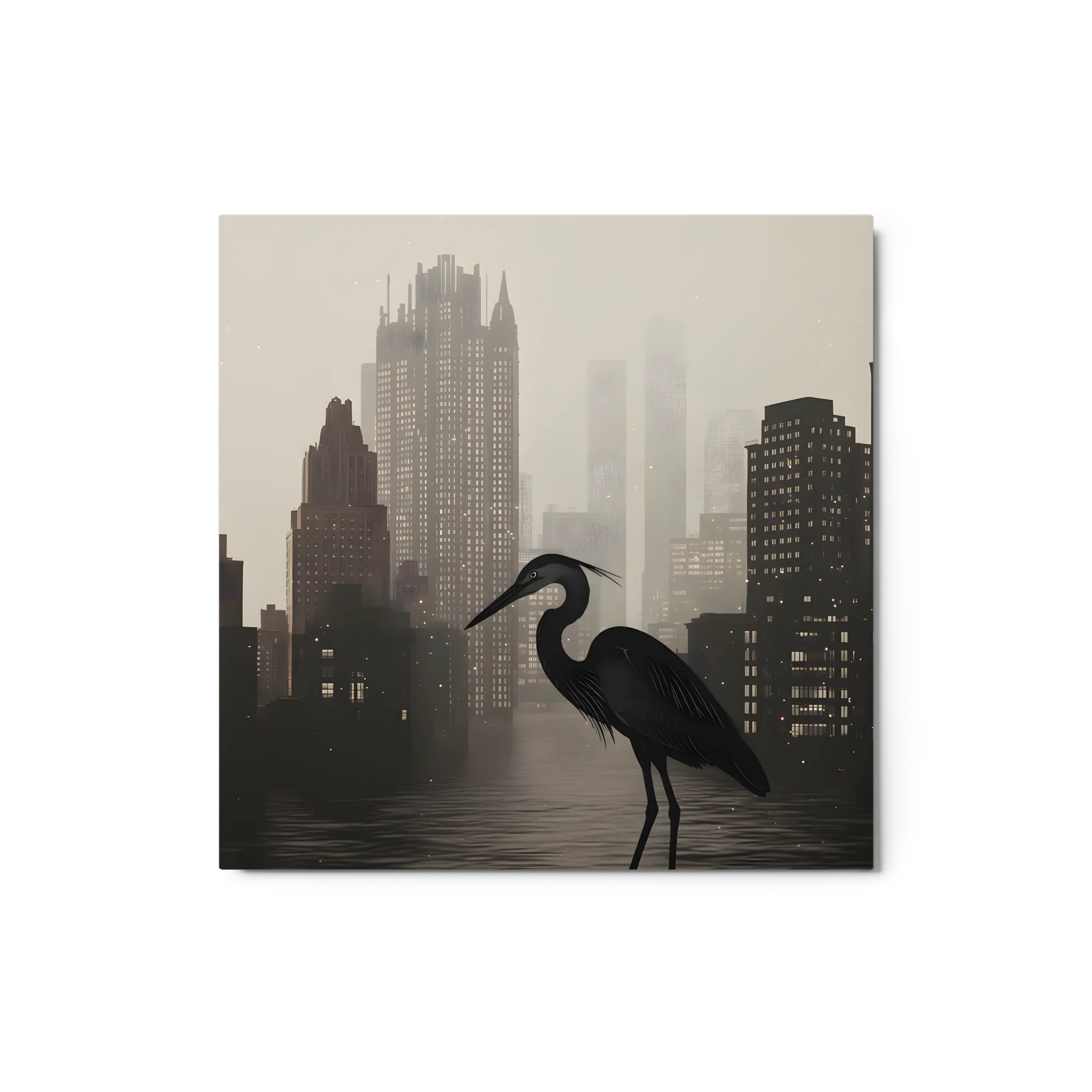 Urban Heron 
 Metal Print | 12″x 12″