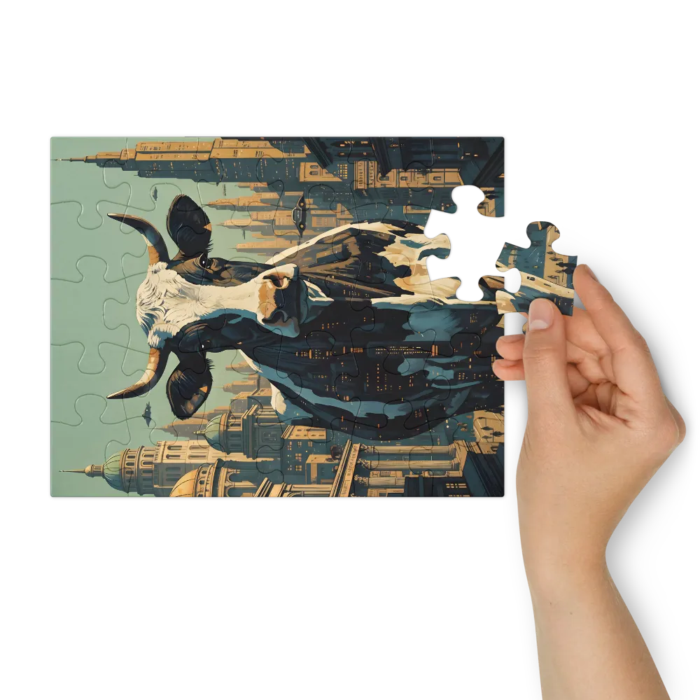 Metropolis Cow 
 Jigsaw Puzzle in Tin Box