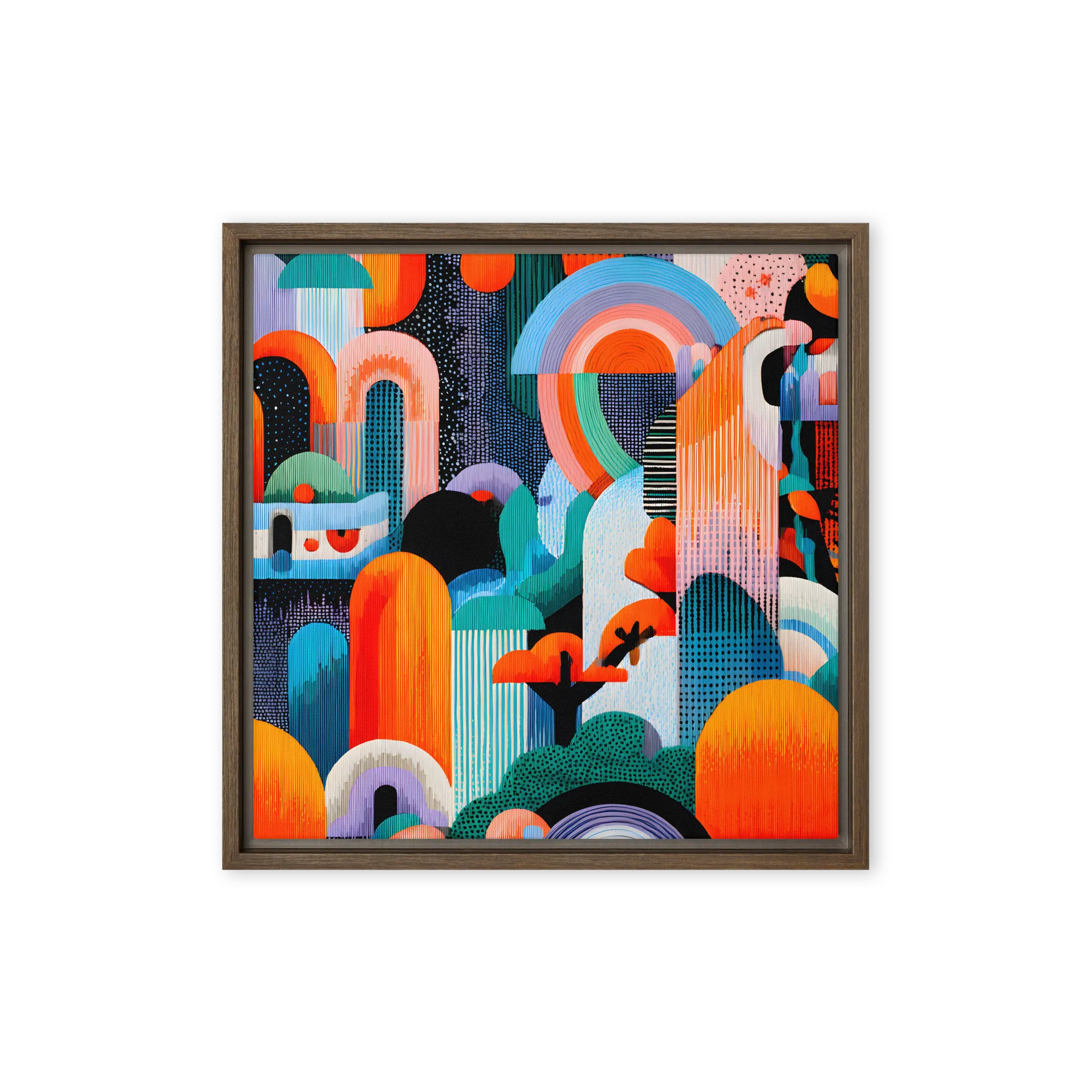 Geometric Abstraction: Urban Serenity 
 Canvas with Brown Frame