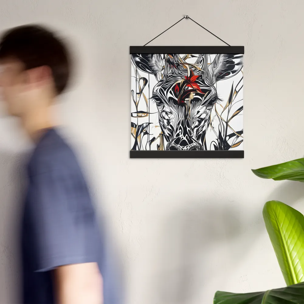 Floral Elegance: The Giraffe's Portrait | Poster With Black Wood Hanger | 12″×12″