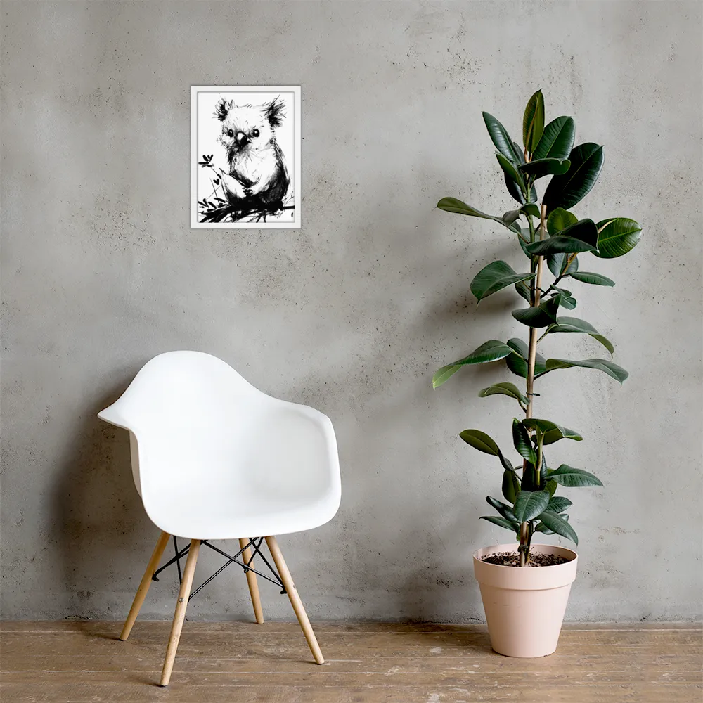 Whimsical Koala in Ink | Poster with White Frame | 12″×16″