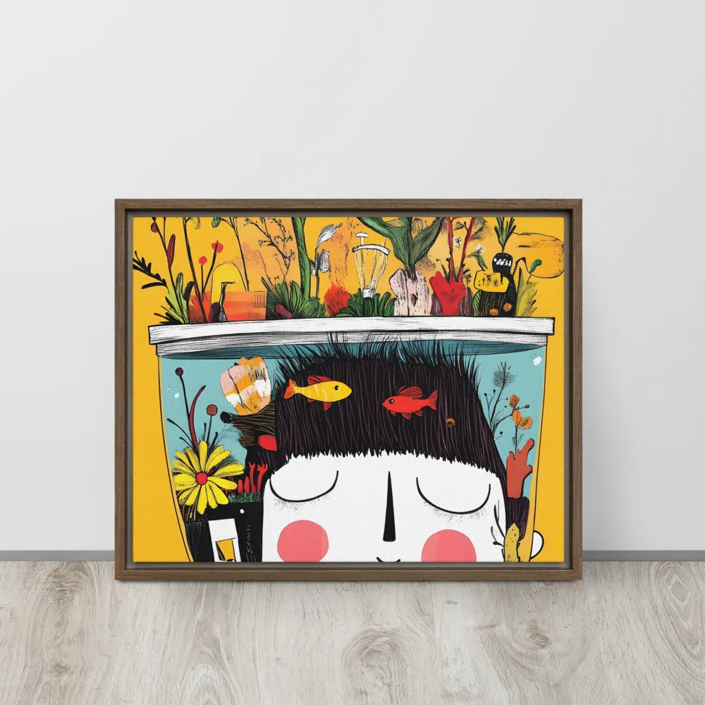 Whimsical Garden Head | Canvas with Brown Frame | 16″×20″
