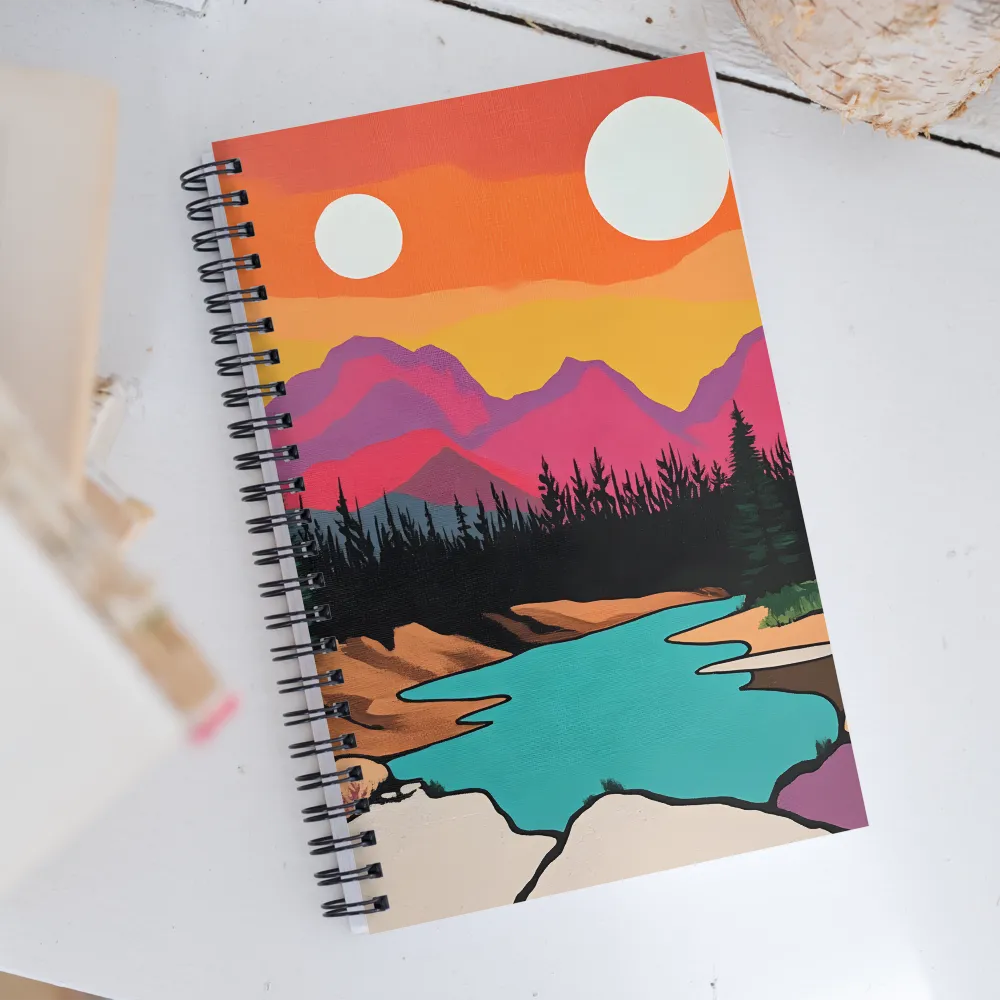 Dual Suns Over Serene Waters | Spiral Notebook